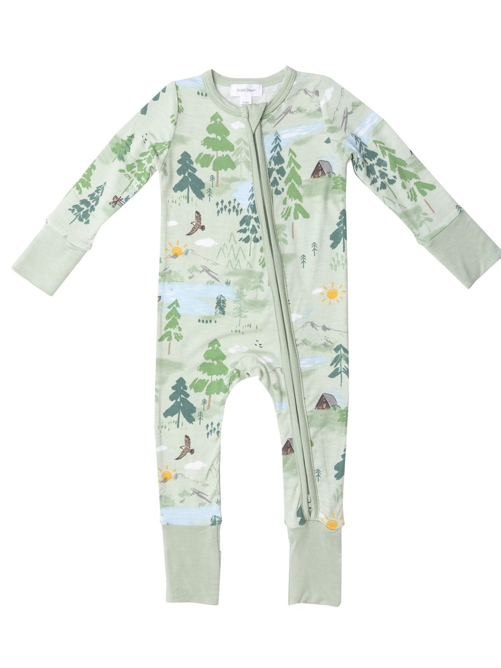Angel Dear Green Woodland-Print Footed One-Piece